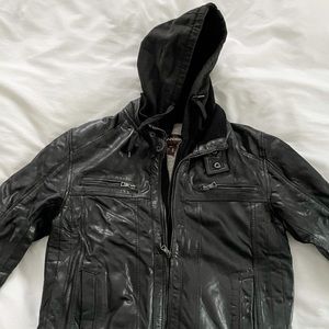 Men’s leather jacket with removable hood